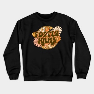 Foster Mama Retro Groovy Floral Leopard Crewneck Sweatshirt